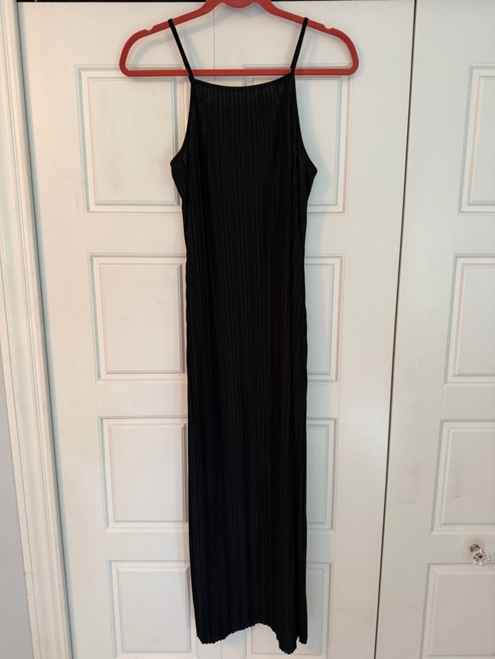 a new day Black Ribbed Midi Slip Dress with Spaghetti Straps